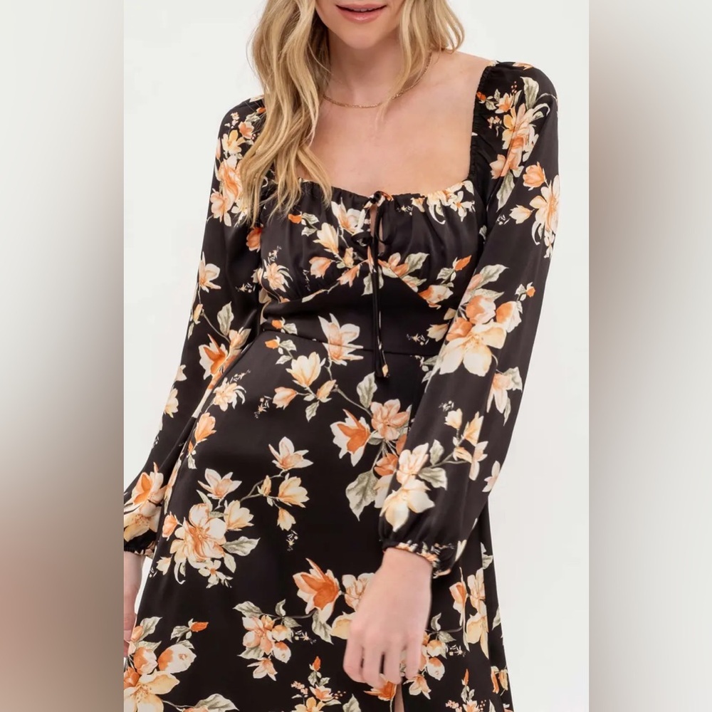 Black Long Midi Floral Dress Sweetheart Neckline Farmers Market Size Medium